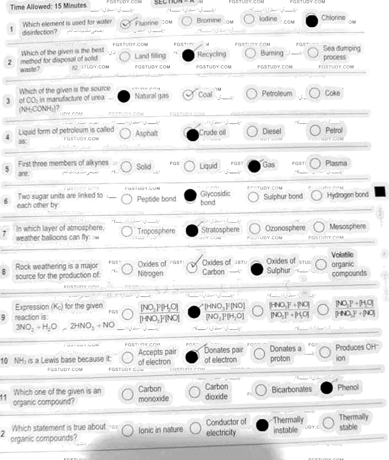 10th Class Chemistry Past Paper 2024 Peshawar Board Objective