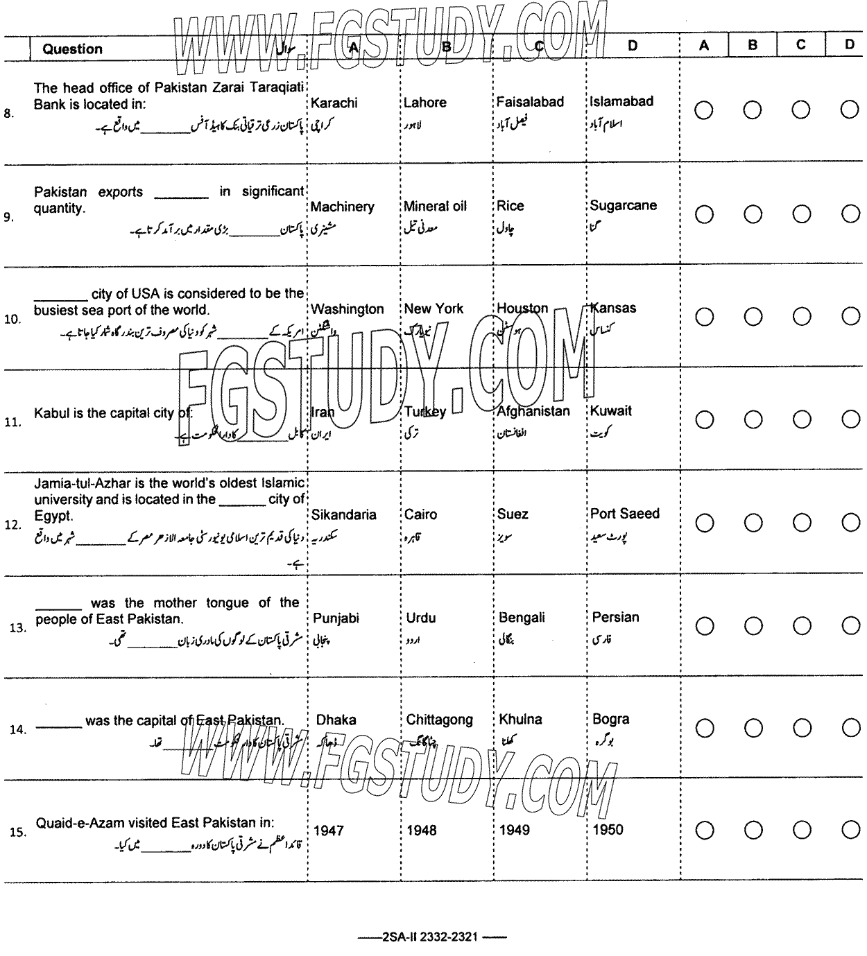 10th Class Commercial Geography Past Paper 2023 Federal Board Islamabad Objective
