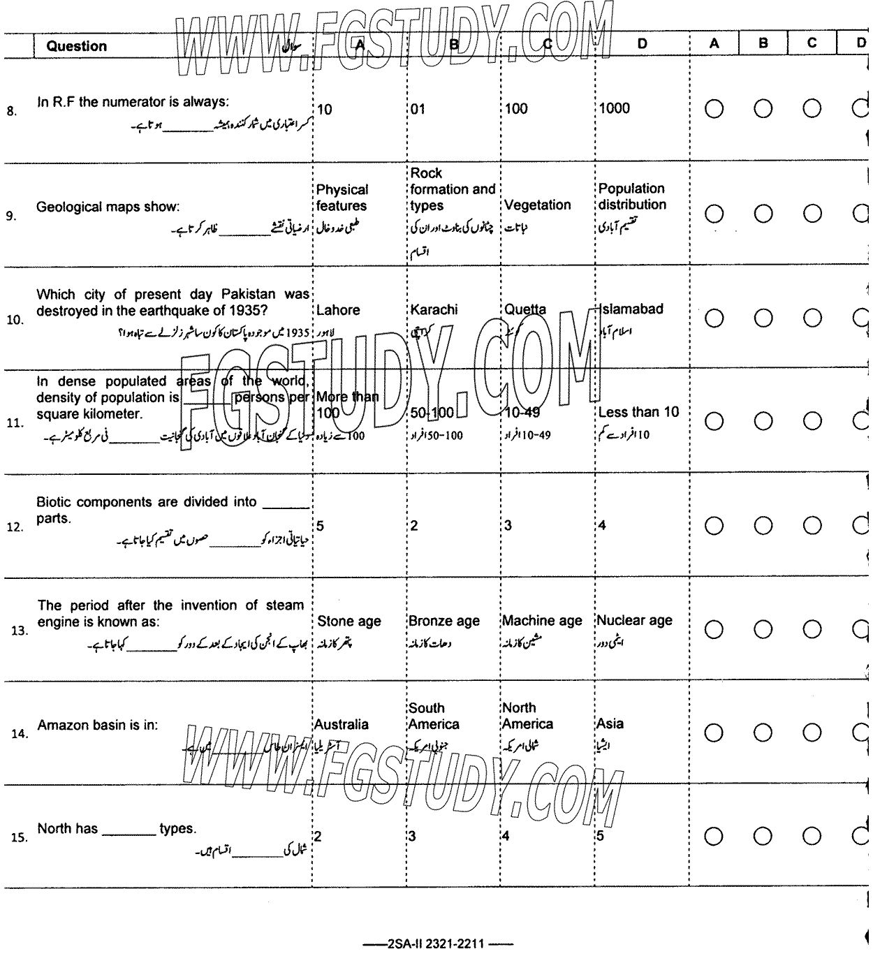 10th Class Geography Past Paper 2023 Federal Board Islamabad Objective