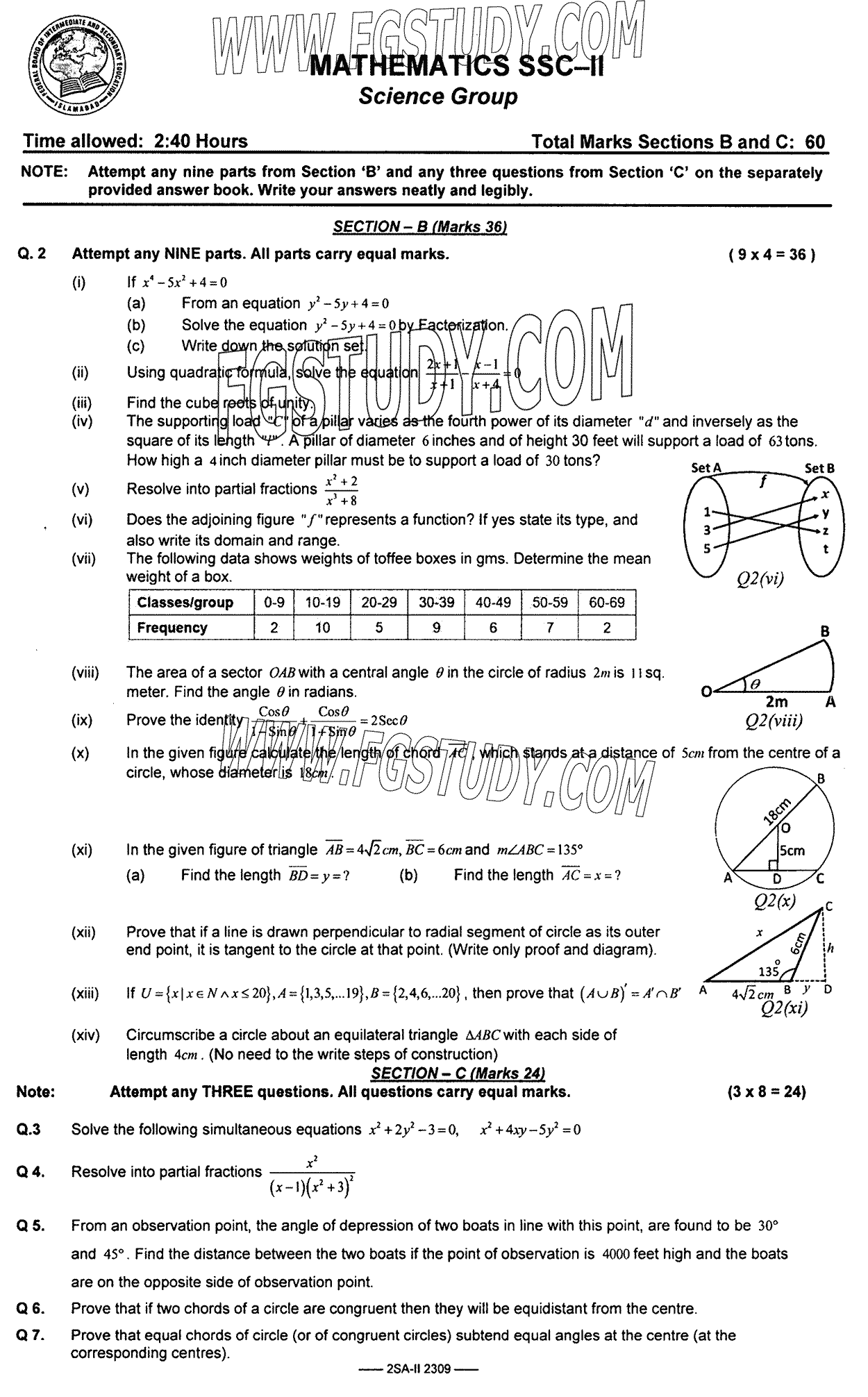 10th Class Mathematics Past Paper 2023 Federal Board Islamabad Subjective