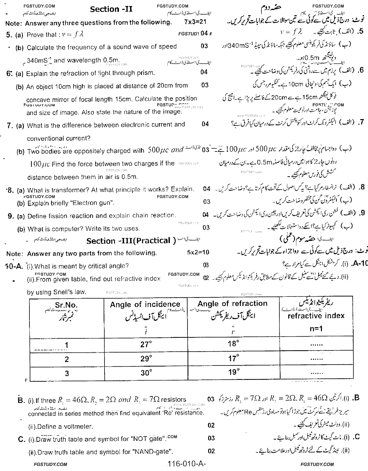 10th Class Physics Past Paper 2017 Rawalpindi Board Group 1 Subjective