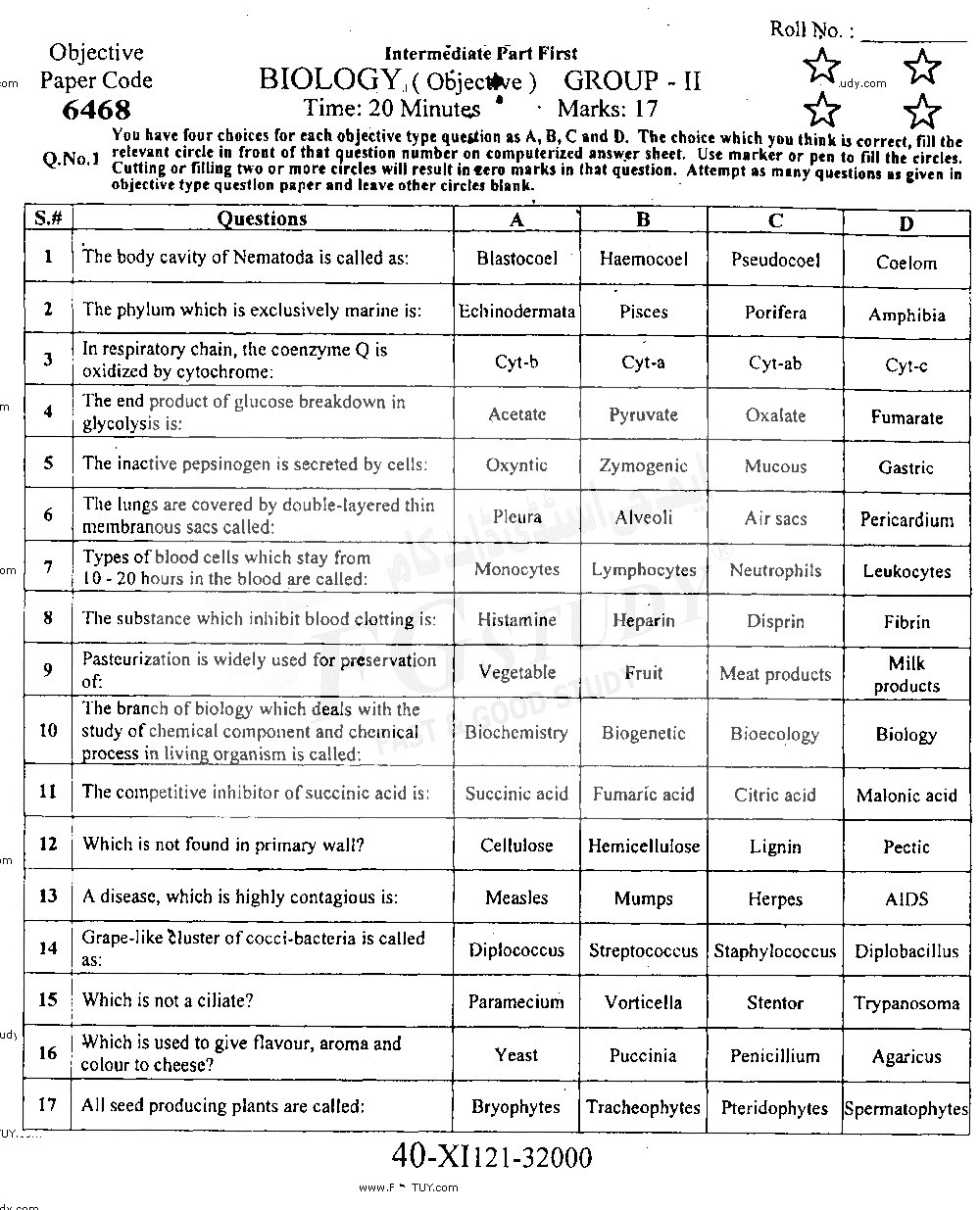 11th Class Biology Past Paper 2021 Faisalabad Board Group 2 Objective