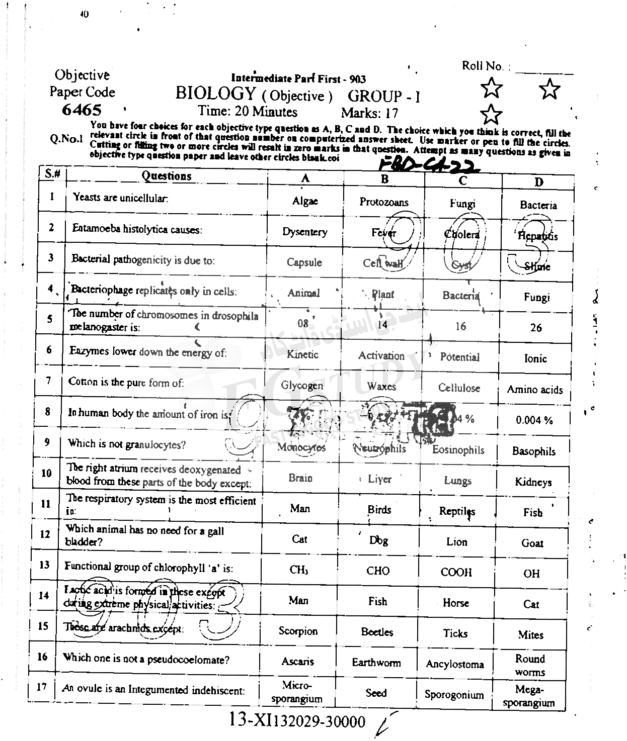 11th Class Biology Past Paper 2022 Faisalabad Board Group 1 Objective