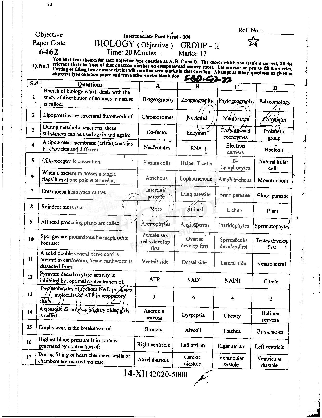 11th Class Biology Past Paper 2022 Faisalabad Board Group 2 Objective