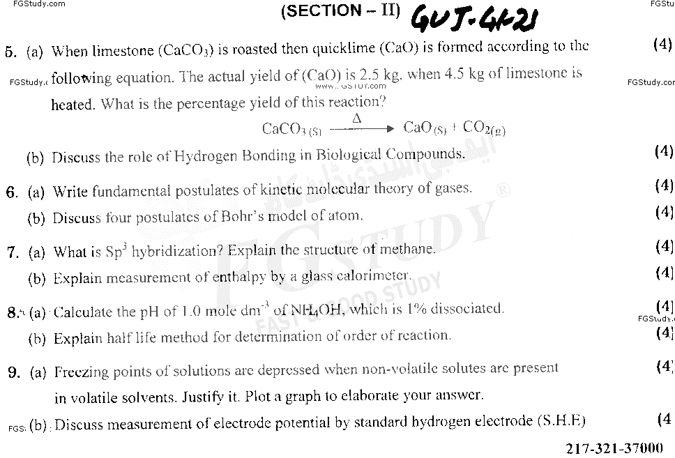 11th Class Chemistry Past Paper 2021 Gujranwala Board Group 1 Subjective