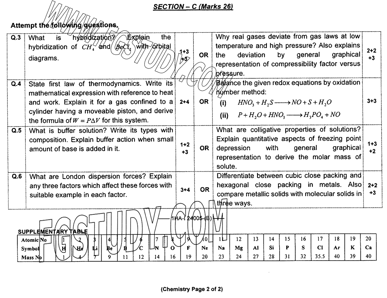 11th Class Chemistry Past Paper 2024 Federal Board Islamabad Group 1 Subjective