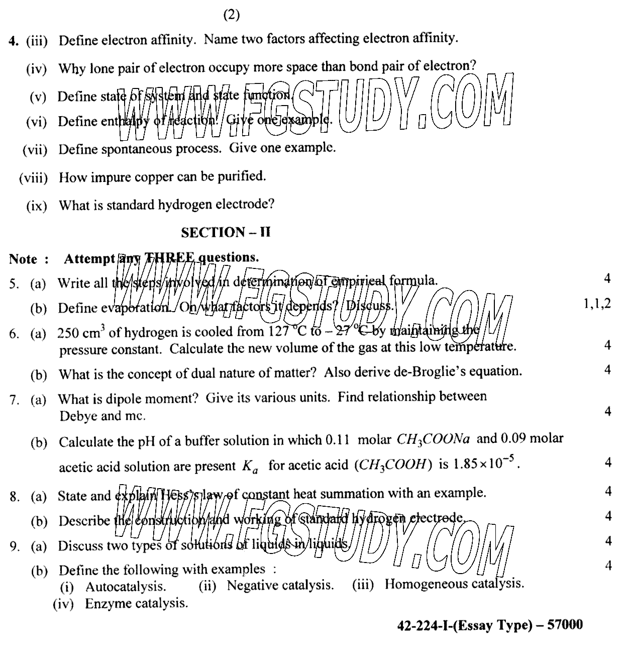 11th Class Chemistry Past Paper 2024 Lahore Board Group 1 Subjective