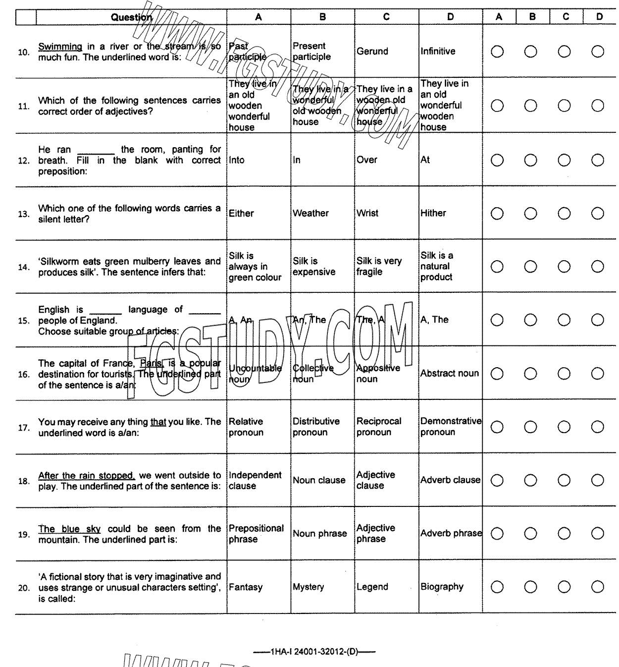 11th Class English Past Paper 2024 Federal Board Islamabad Group 2 Objective