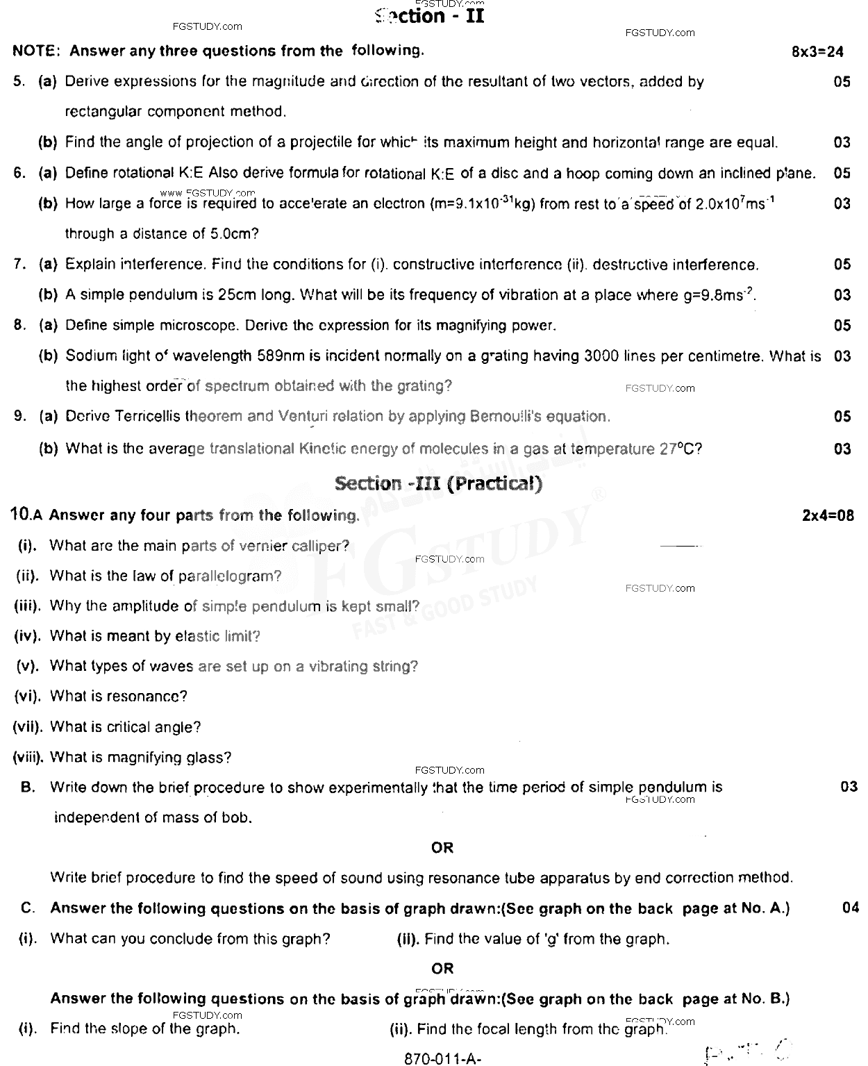 11th Class Physics Past Paper 2015 Rawalpindi Board Subjective