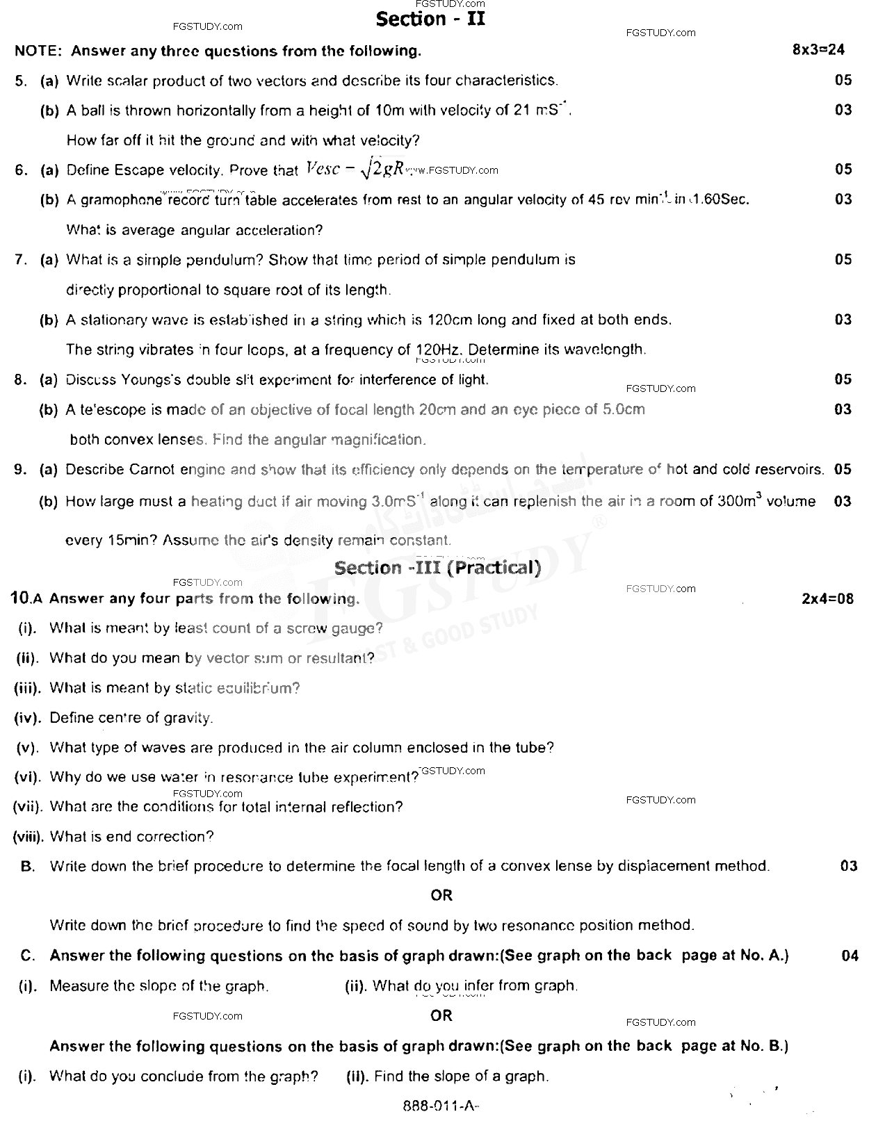 11th Class Physics Past Paper 2016 Rawalpindi Board Subjective