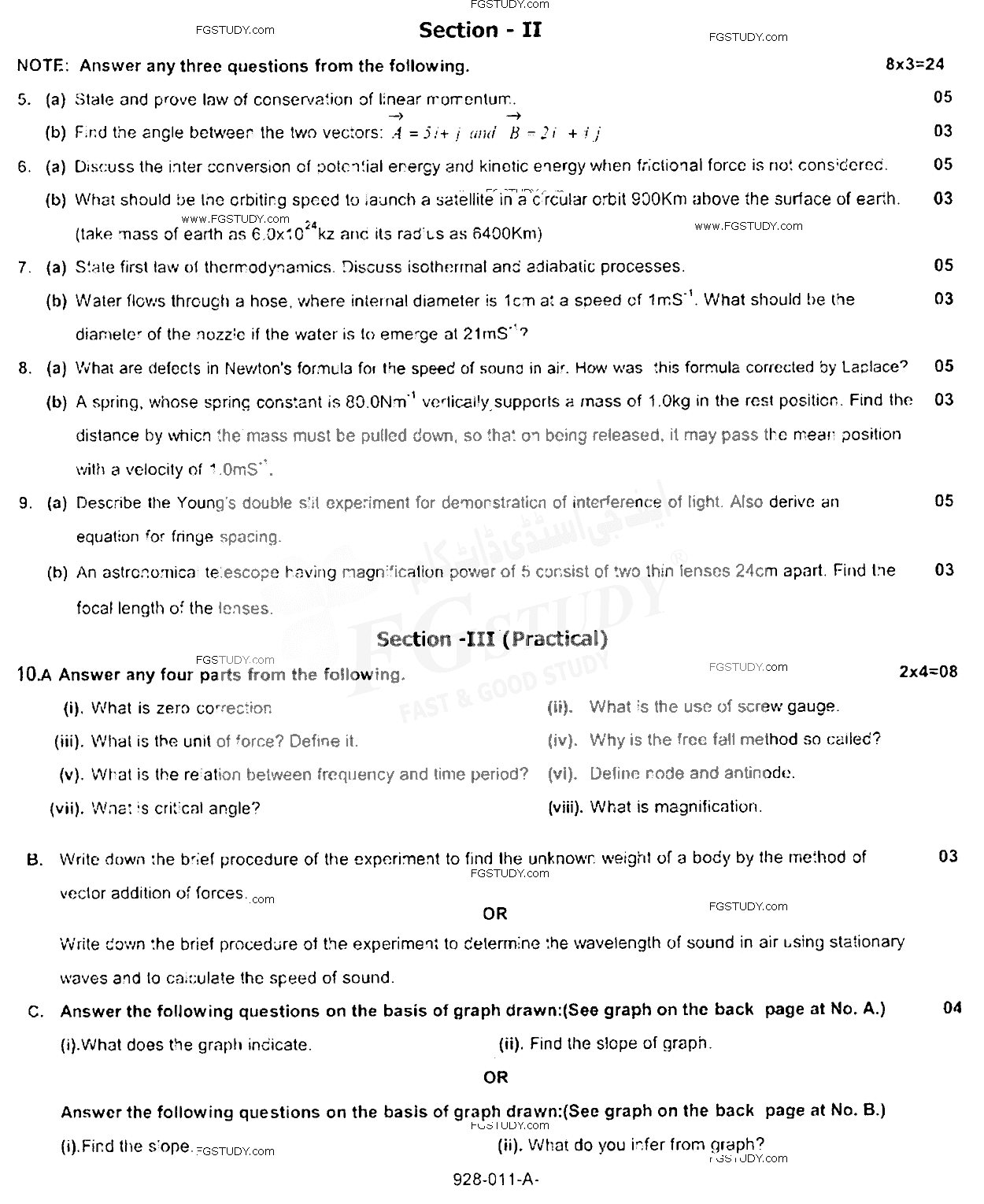 11th Class Physics Past Paper 2018 Rawalpindi Board Subjective