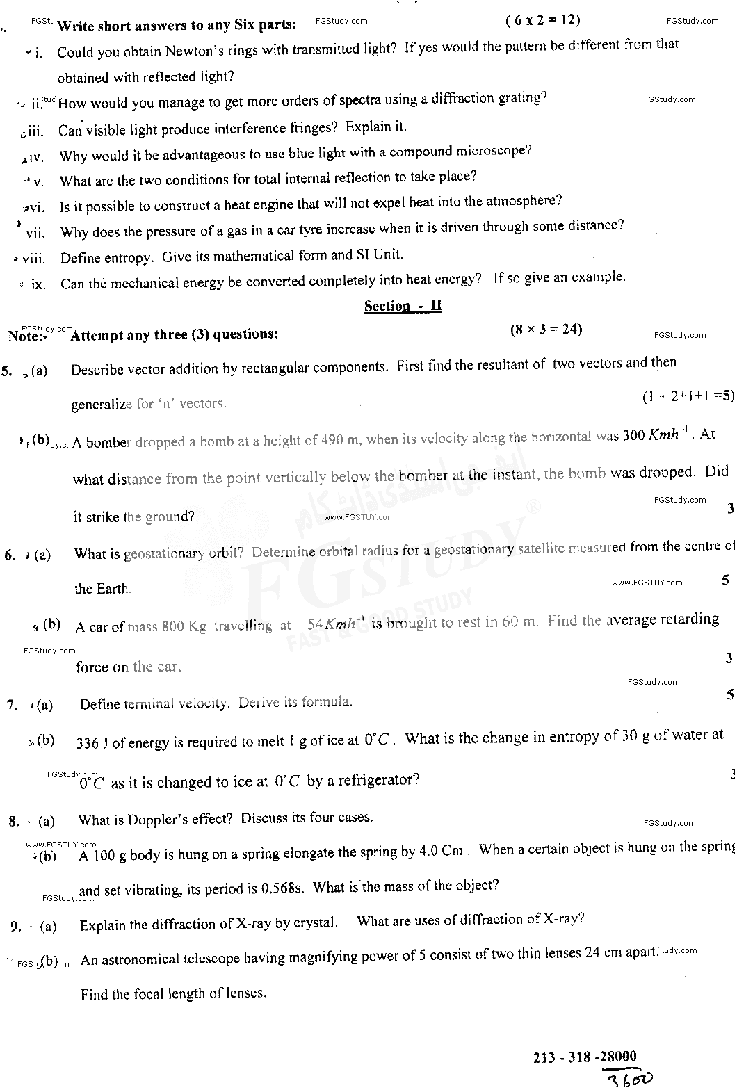 11th Class Physics Past Paper 2018 Sahiwal Board Subjective