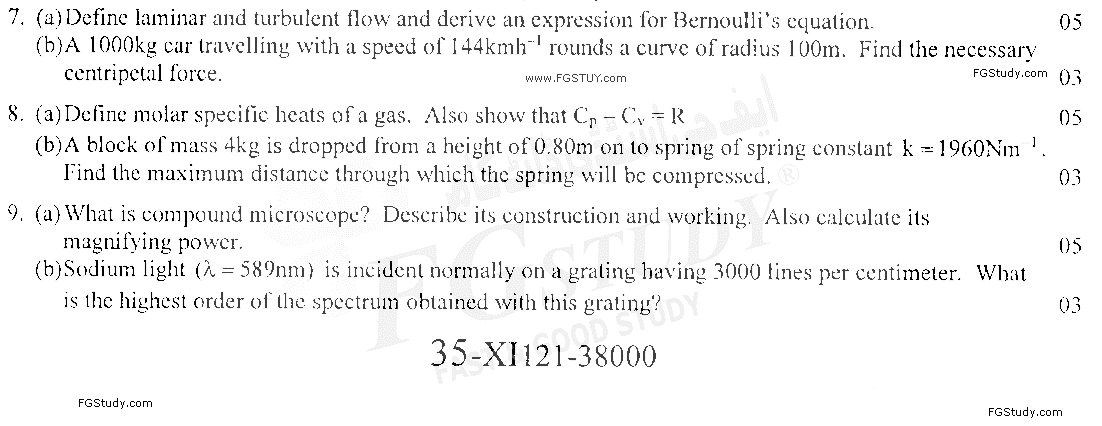 11th Class Physics Past Paper 2021 Faisalabad Board Group 1 Subjective