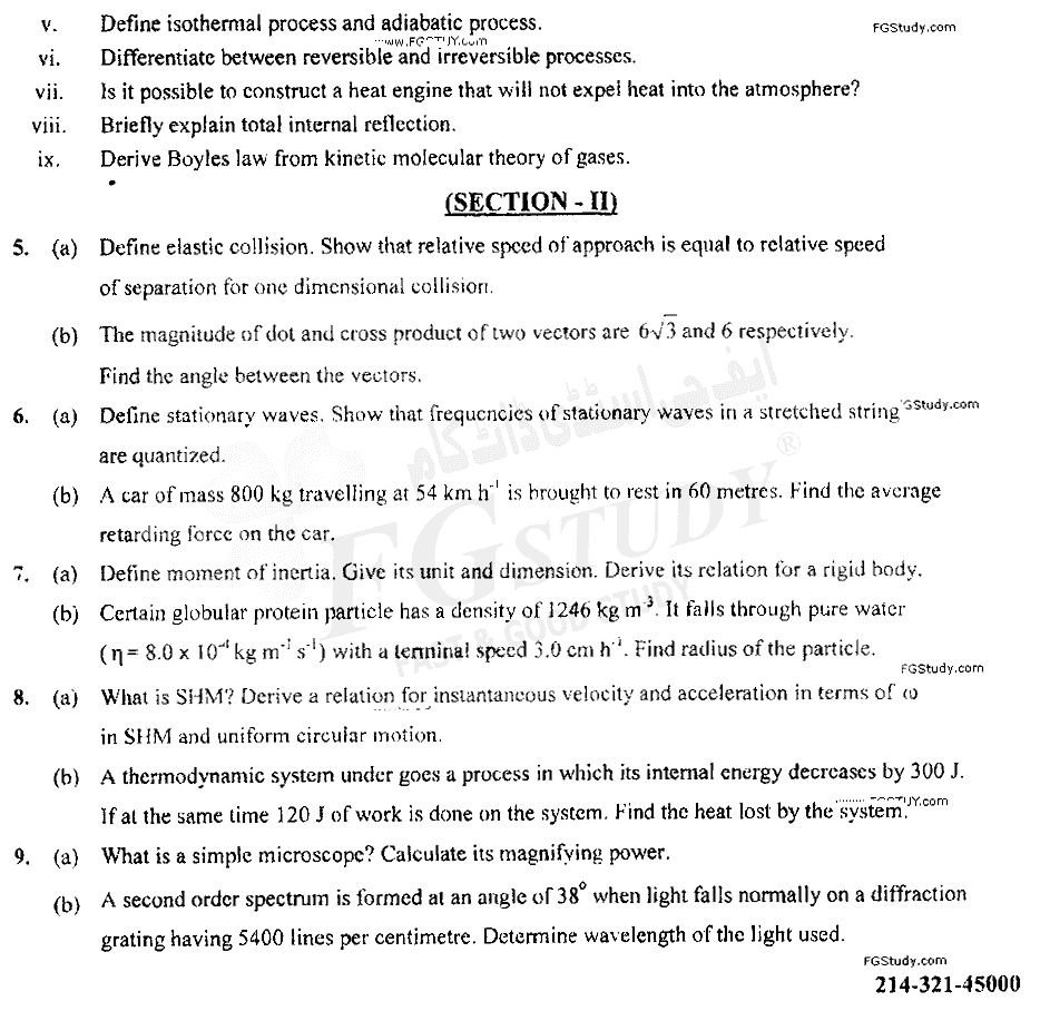 11th Class Physics Past Paper 2021 Gujranwala Board Group 1 Subjective
