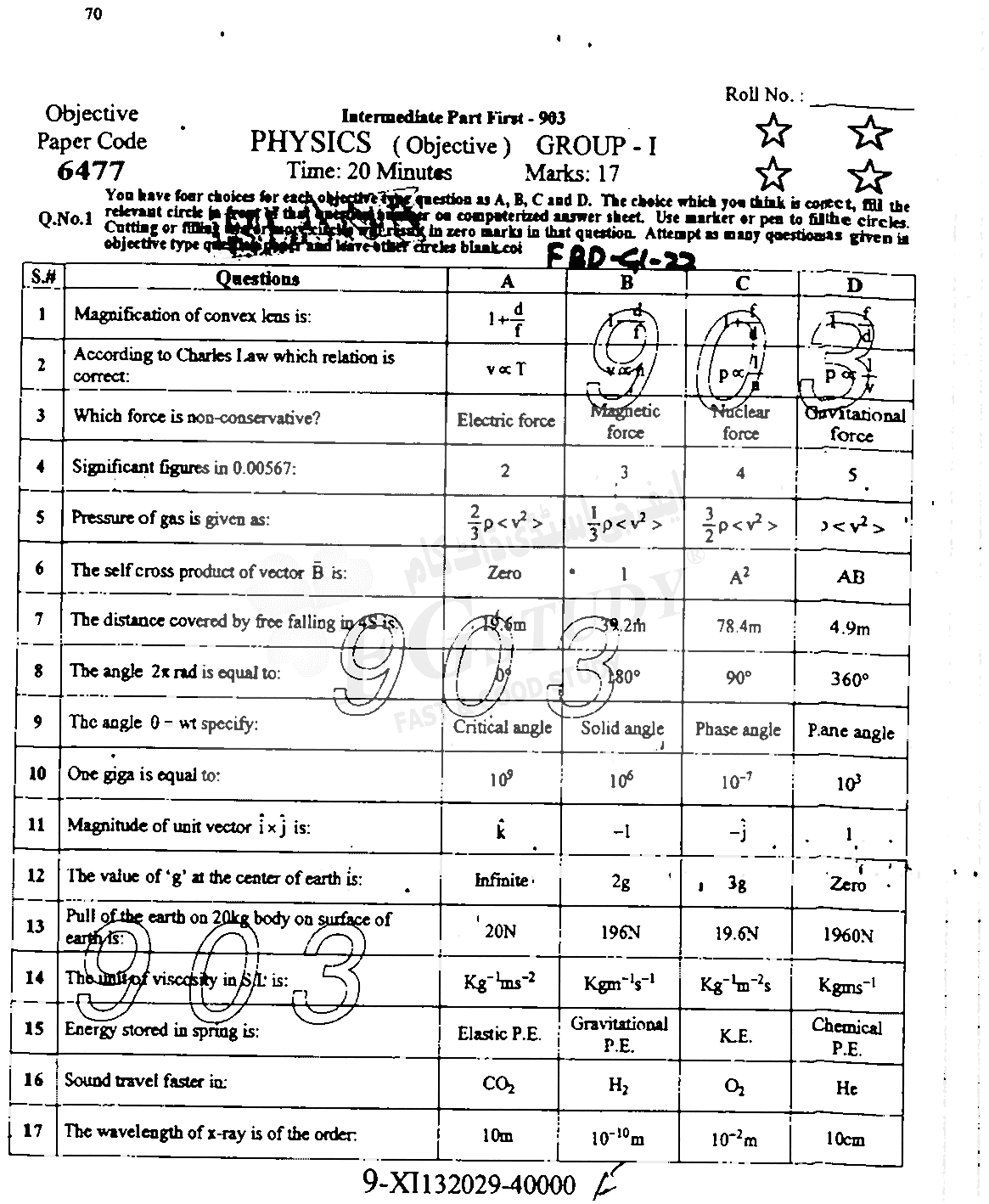 11th Class Physics Past Paper 2022 Faisalabad Board Group 1 Objective