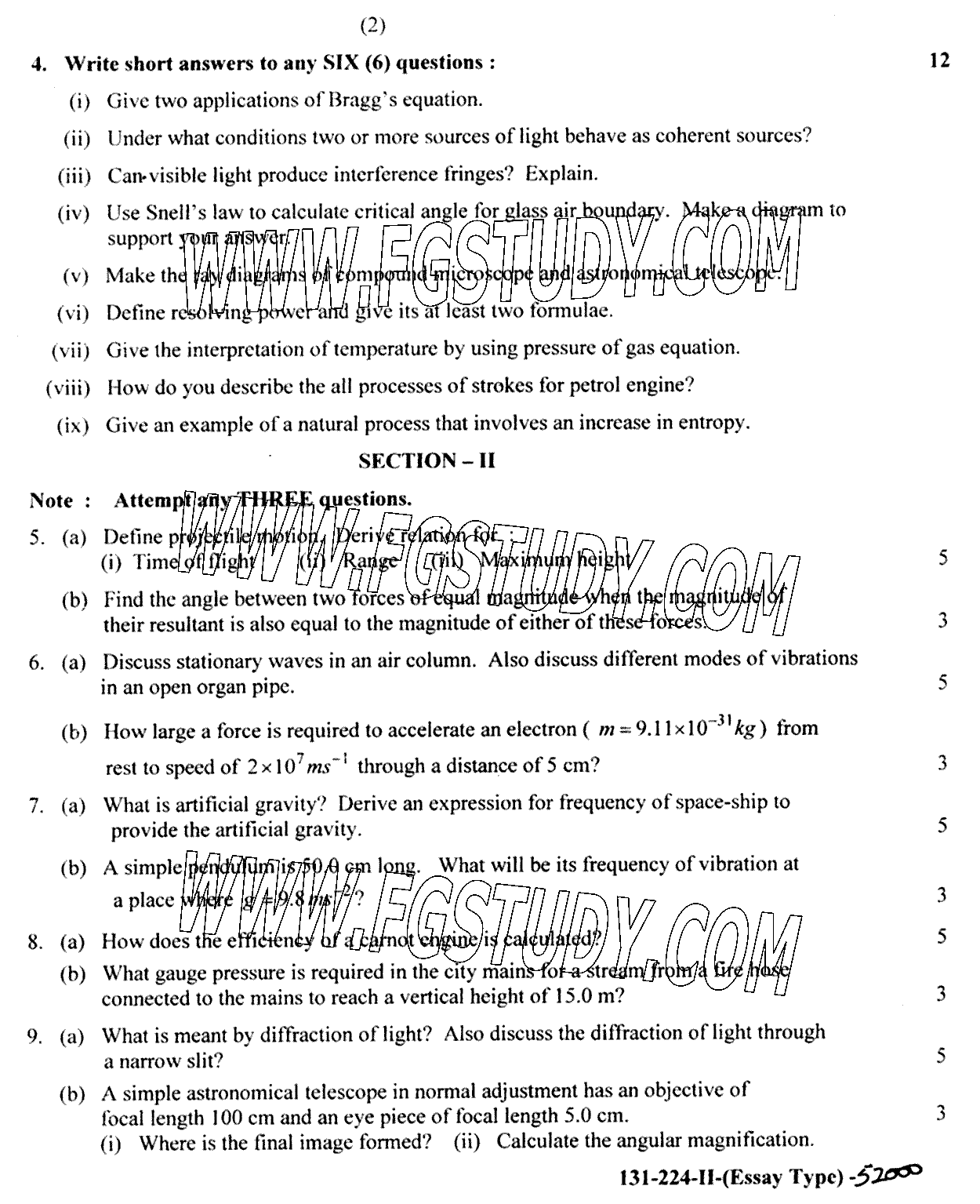 11th Class Physics Past Paper 2024 Lahore Board Group 2 Subjective