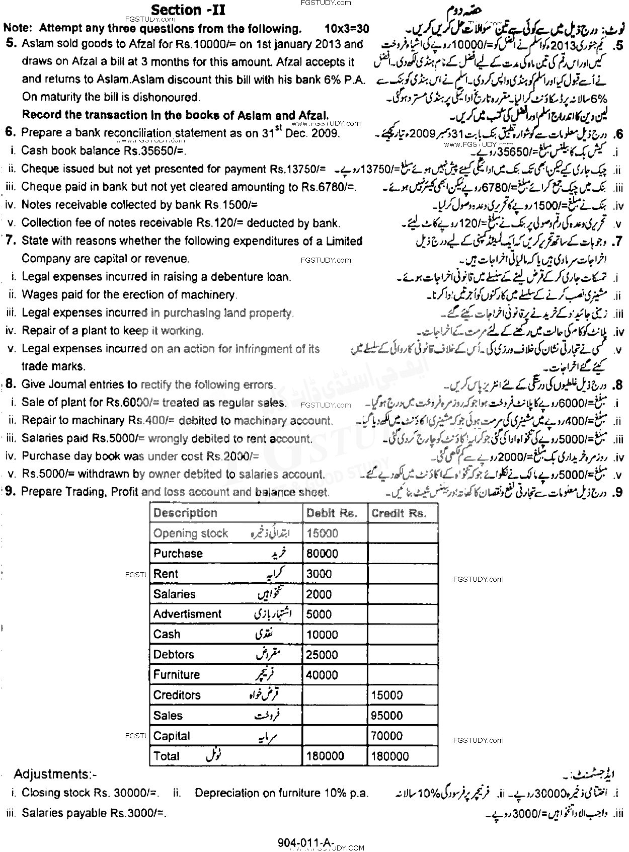 11th Class Principles Of Accounting Past Paper 2015 Rawalpindi Board Subjective