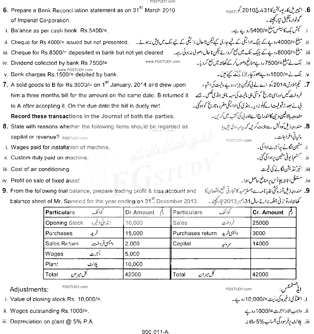 11th Class Principles Of Accounting Past Paper 2016 Rawalpindi Board Subjective