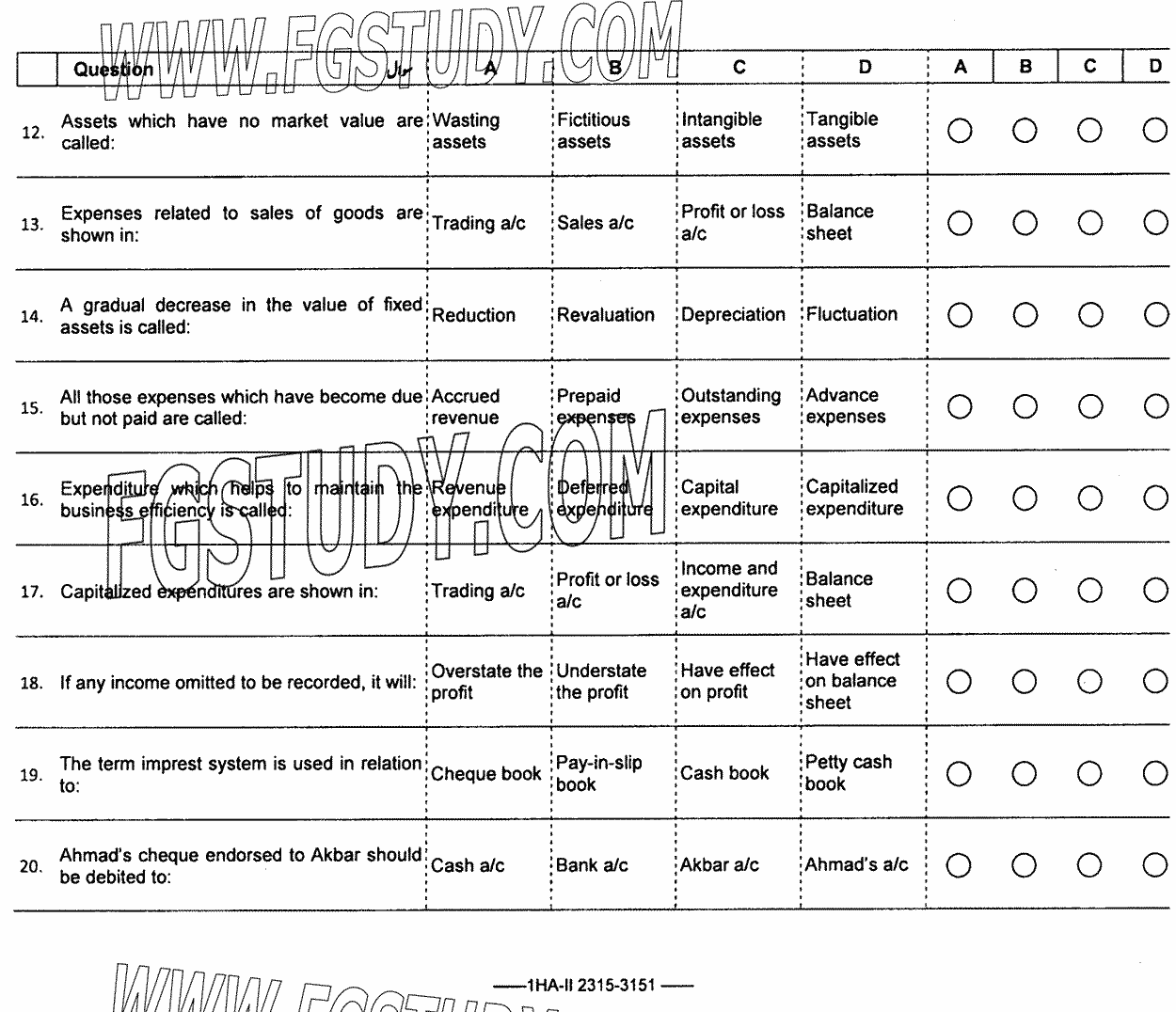 11th Class Principles Of Accounting Past Paper 2023 Federal Board Islamabad Objective