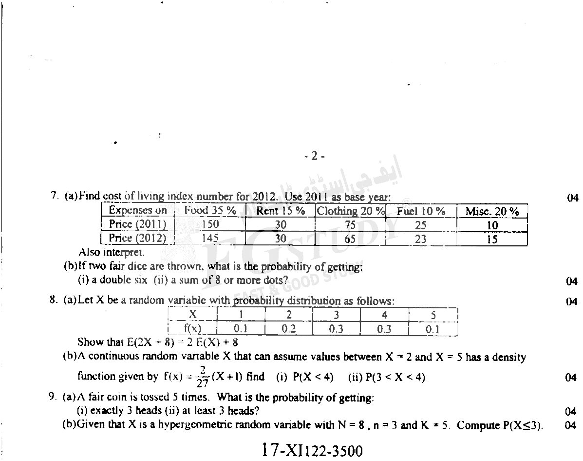 11th Class Statistics Past Paper 2022 Faisalabad Board Subjective