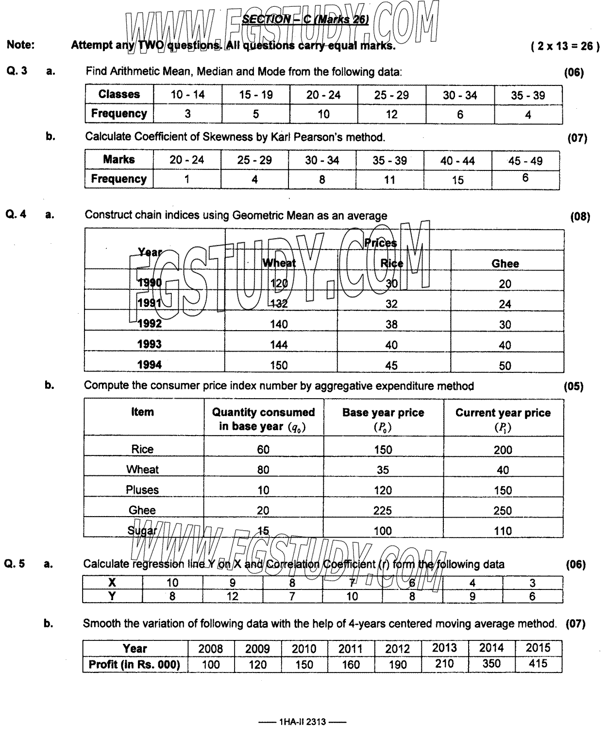11th Class Statistics Past Paper 2023 Federal Board Islamabad Subjective