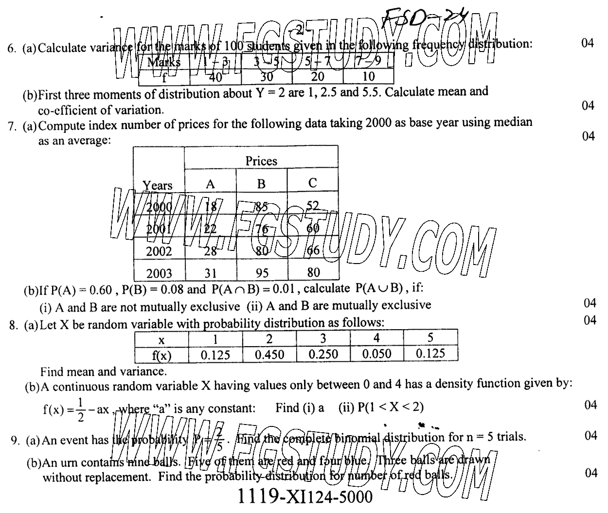 11th Class Statistics Past Paper 2024 Faisalabad Board Subjective