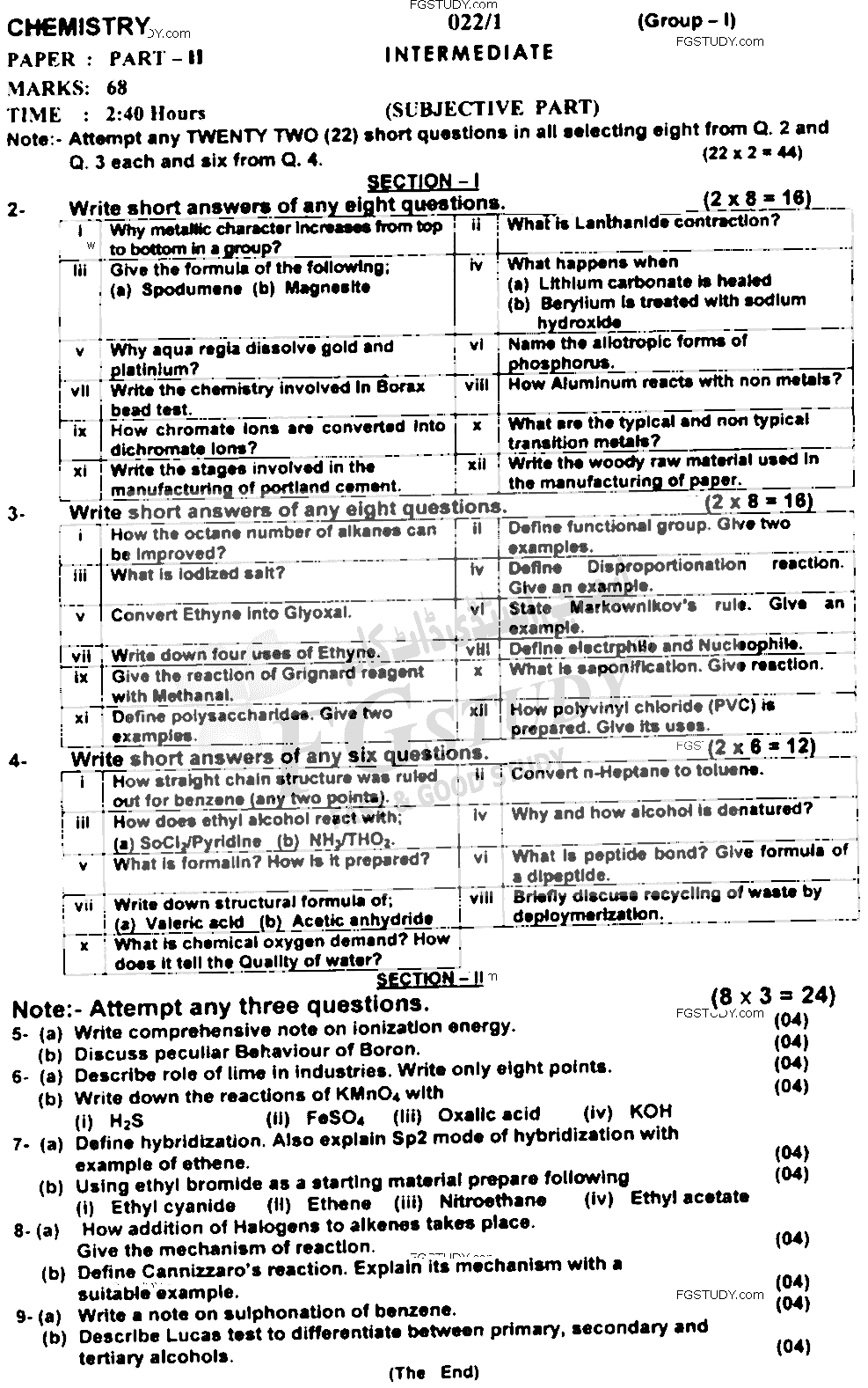 12th Class Chemistry Past Paper 2022 Ajk Board Group 1 Subjective