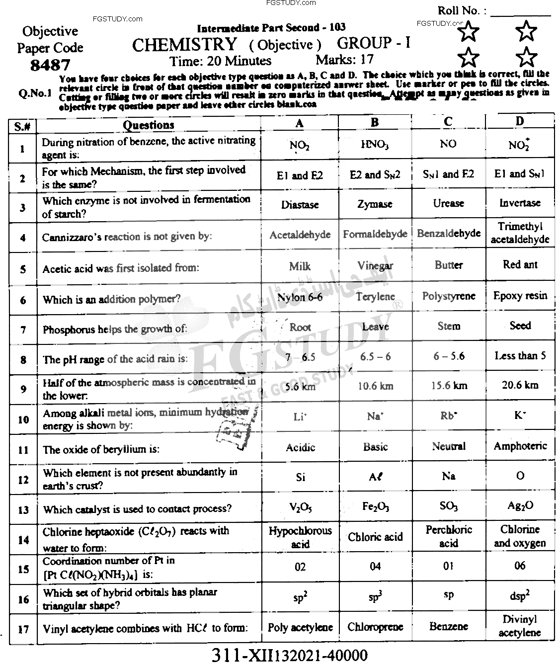 12th Class Chemistry Past Paper 2022 Faisalabad Board Group 1 Objective