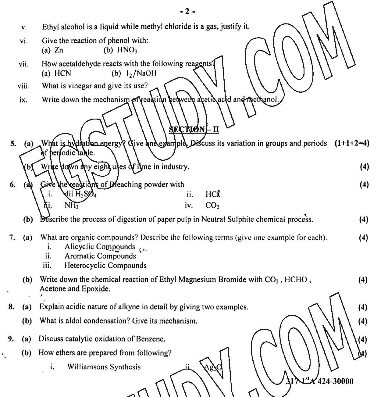 12th Class Chemistry Past Paper 2024 Gujranwala Board Group 1 Subjective