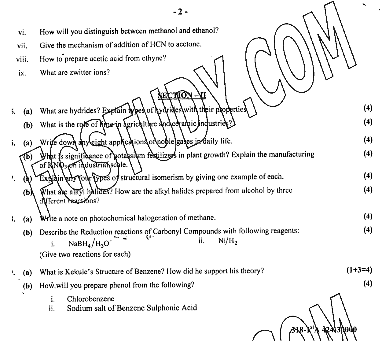 12th Class Chemistry Past Paper 2024 Gujranwala Board Group 2 Subjective