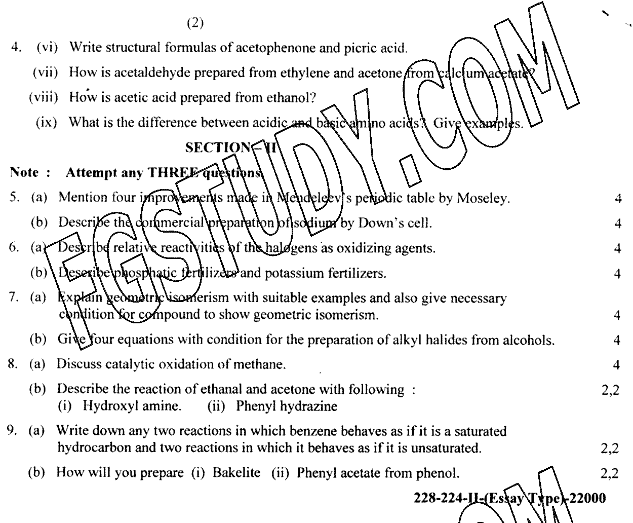 12th Class Chemistry Past Paper 2024 Lahore Board Group 2 Subjective