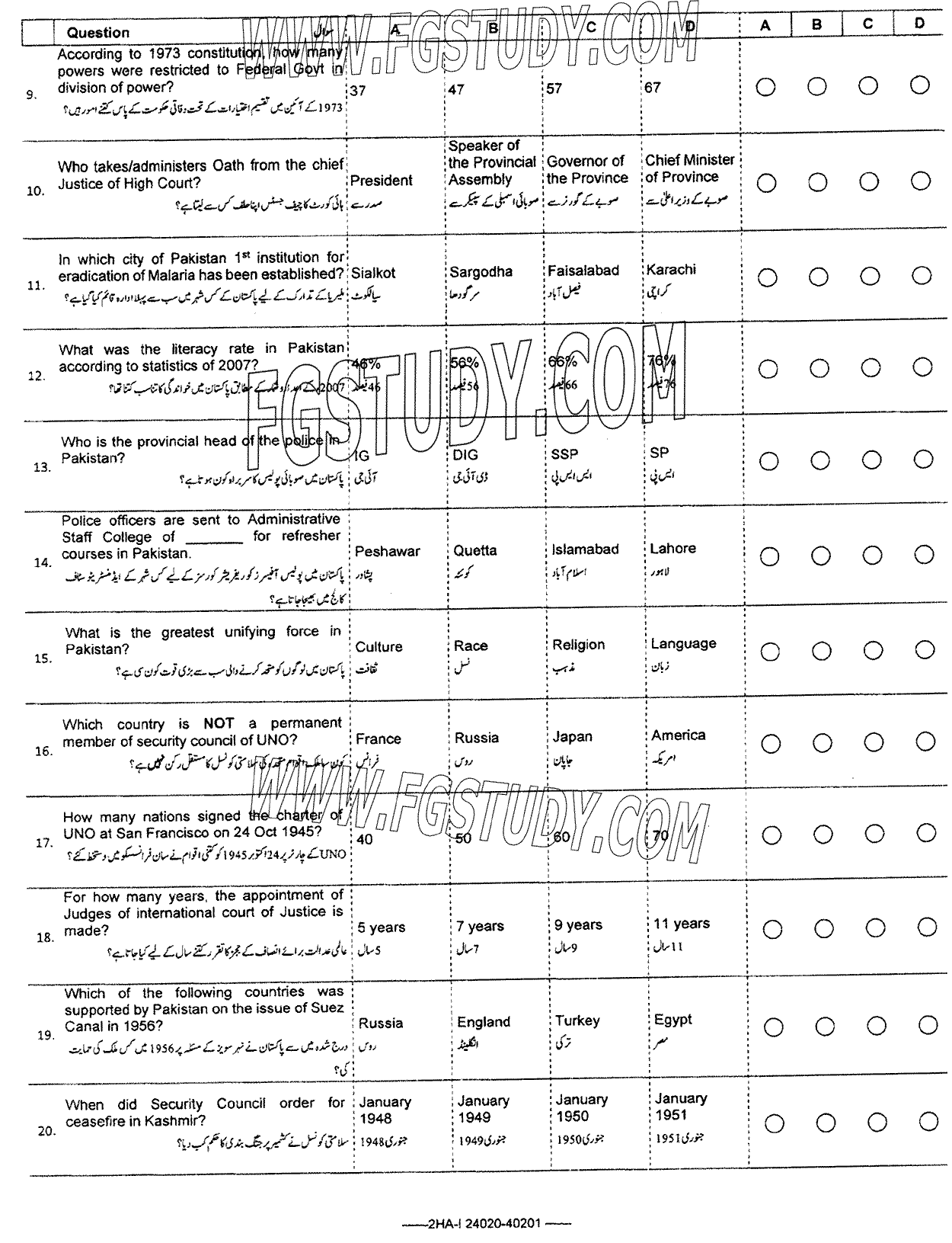 12th Class Civics Past Paper 2024 Federal Board Islamabad Objective