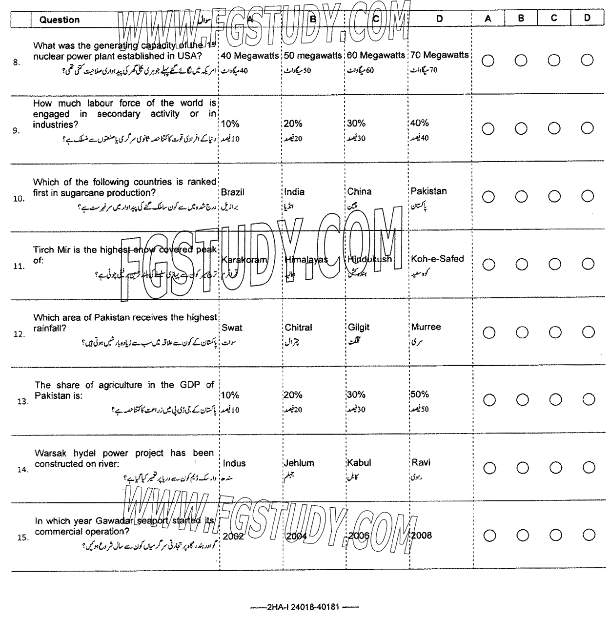 12th Class Commercial Geography Past Paper 2024 Federal Board Islamabad Objective