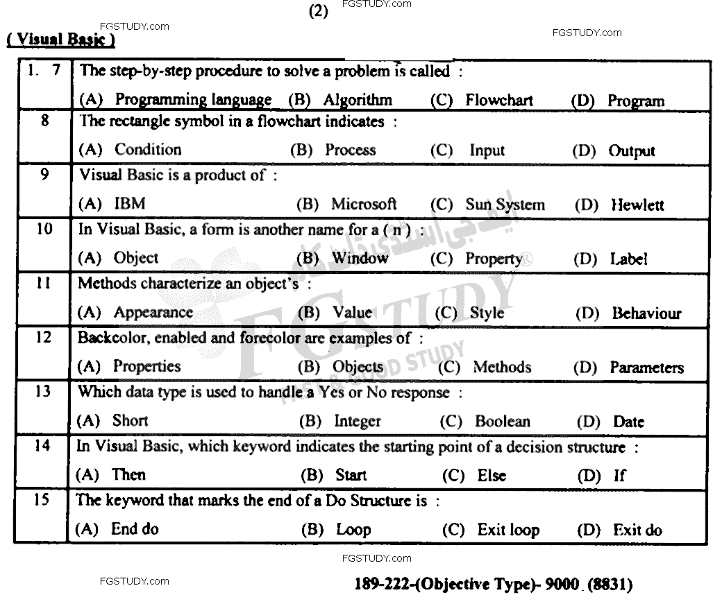 12th Class Computer Science Past Paper 2022 Lahore Board Objective