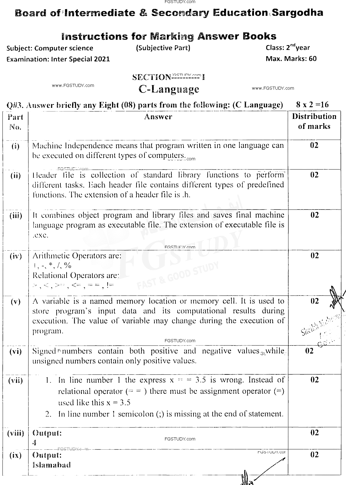 12th Class Computer Science Past Paper 2022 Sargodha Board Subjective