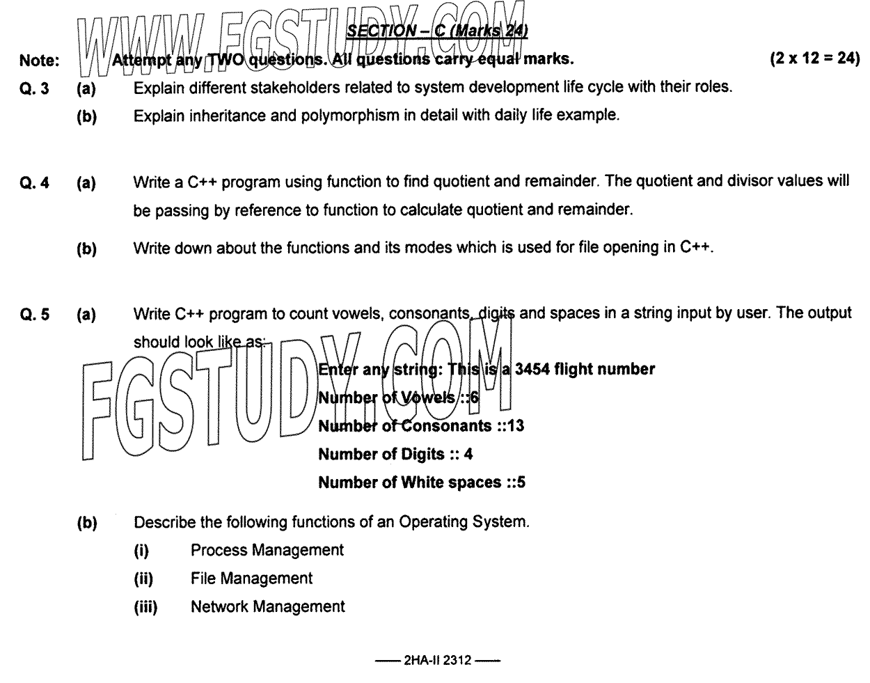 12th Class Computer Science Past Paper 2023 Federal Board Islamabad Subjective