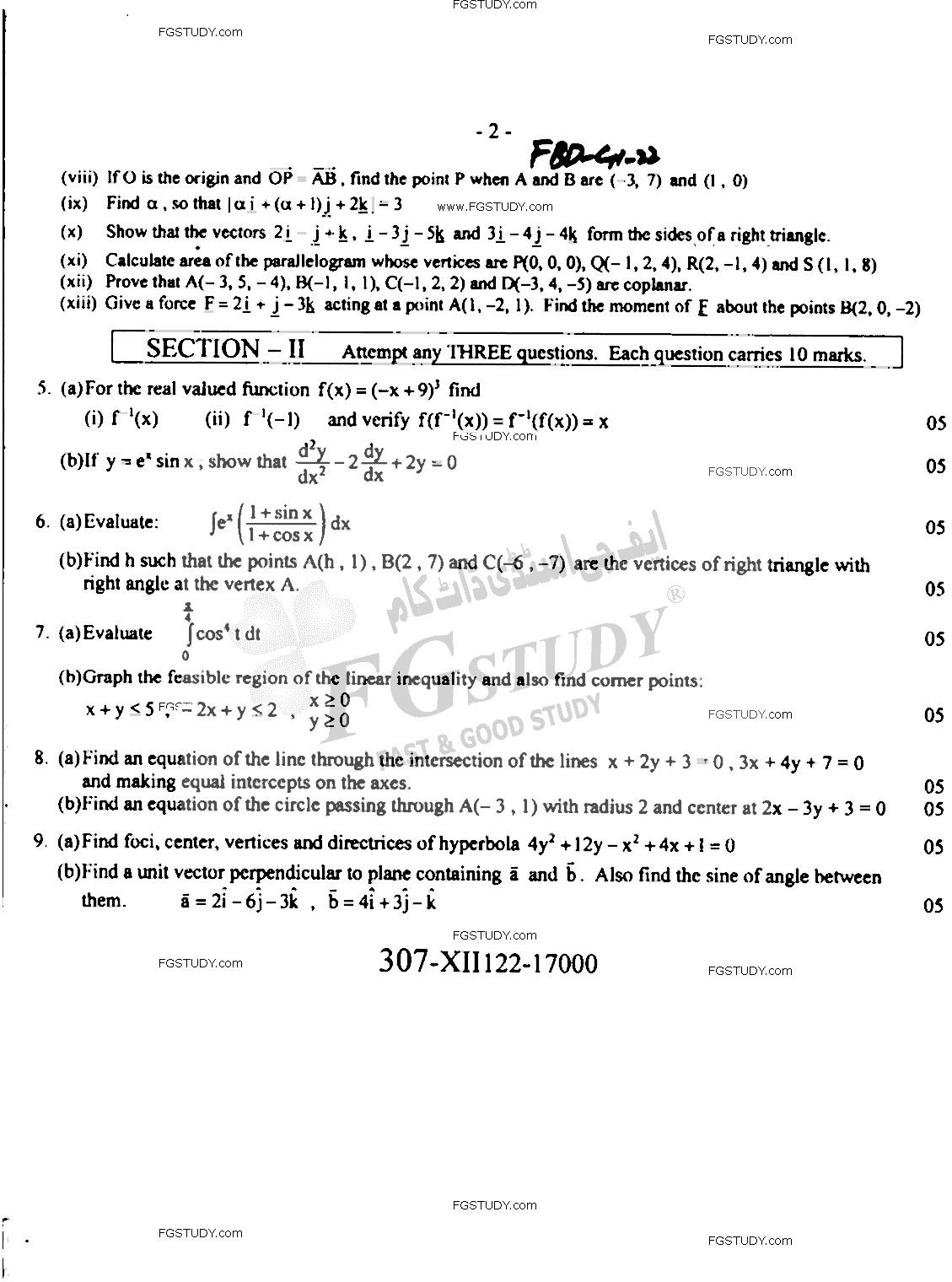 12th Class Mathematics Past Paper 2022 Faisalabad Board Group 1 Subjective