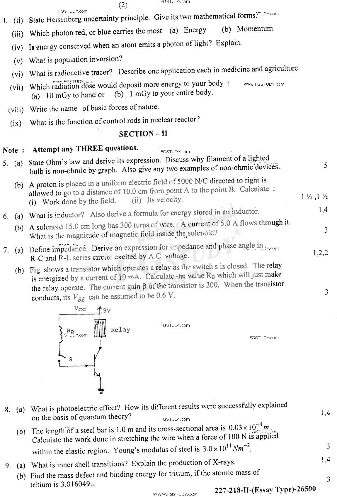 12th Class Physics Past Paper 2018 Lahore Board Group 2 Subjective