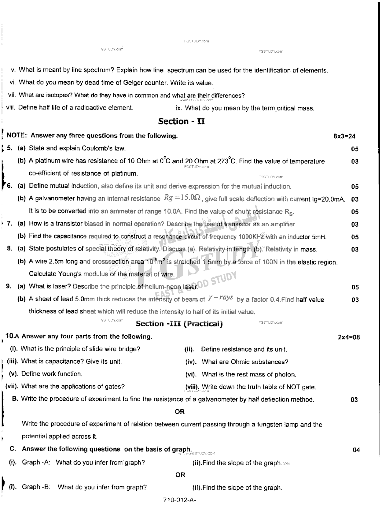 12th Class Physics Past Paper 2018 Rawalpindi Board Subjective