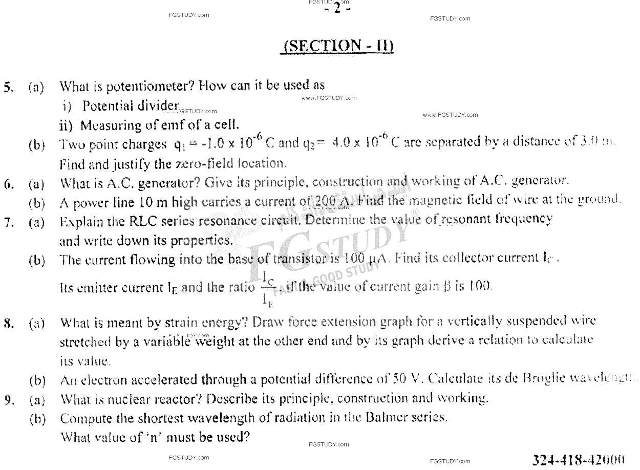 12th Class Physics Past Paper 2018 Sargodha Board Group 1 Subjective