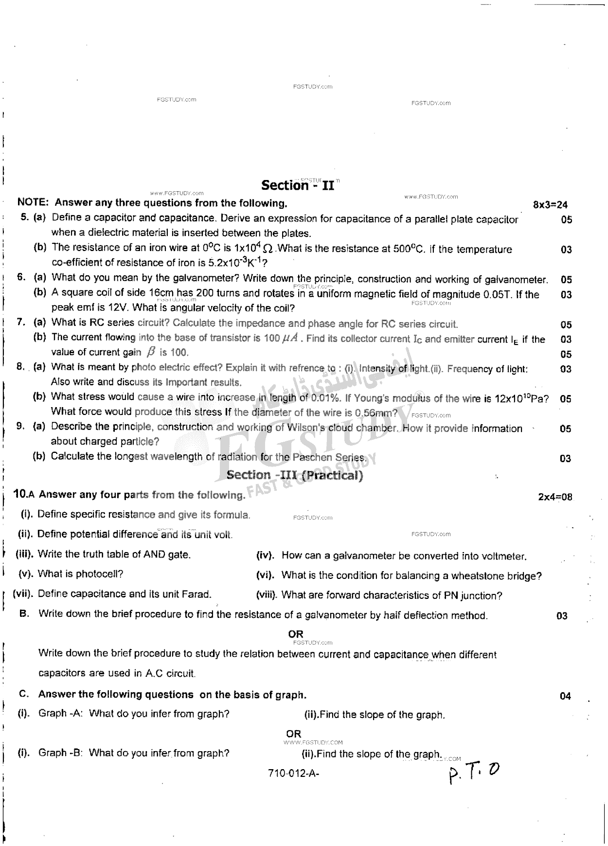 12th Class Physics Past Paper 2019 Rawalpindi Board Subjective