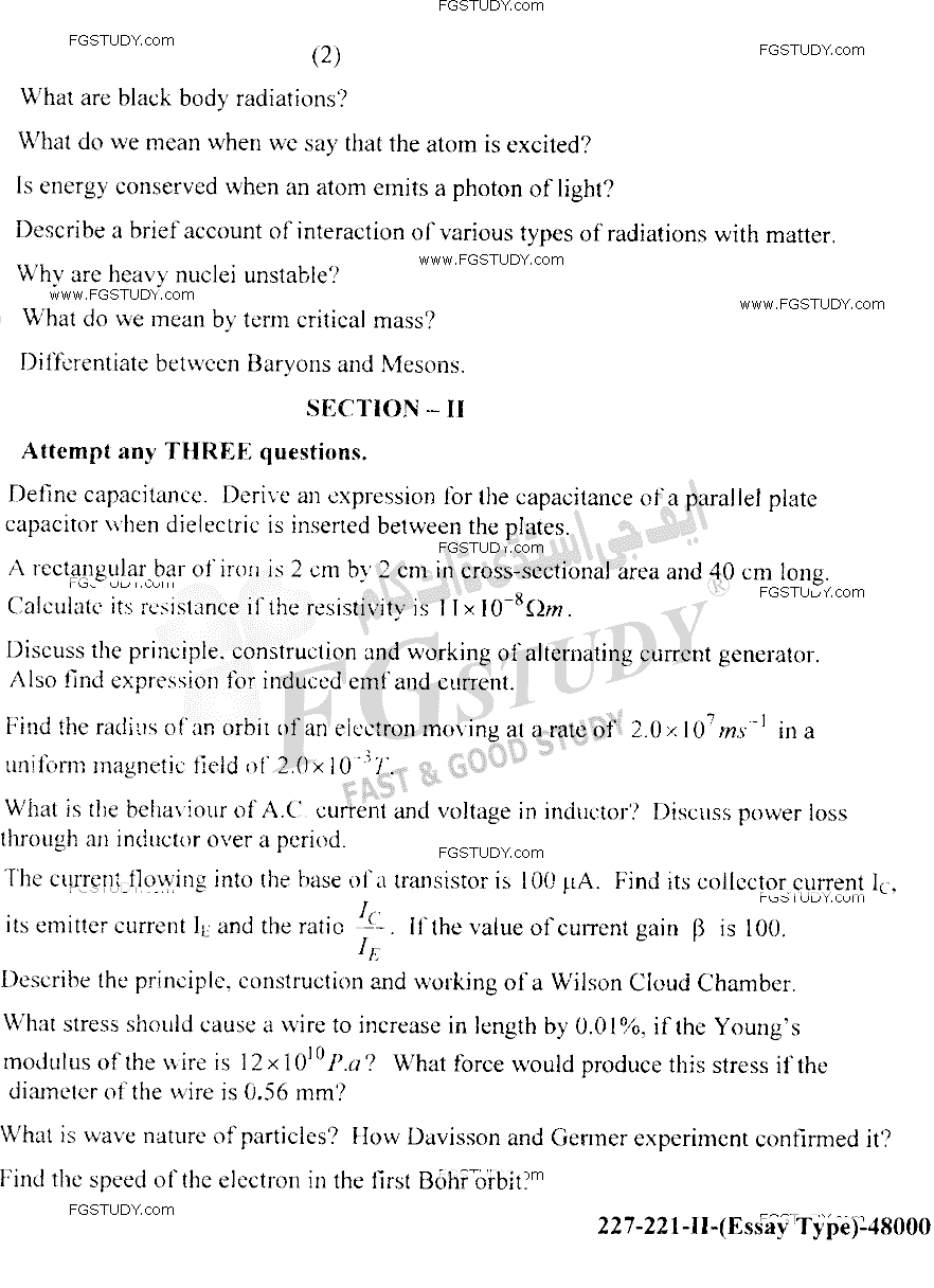 12th Class Physics Past Paper 2021 Lahore Board Group 2 Subjective