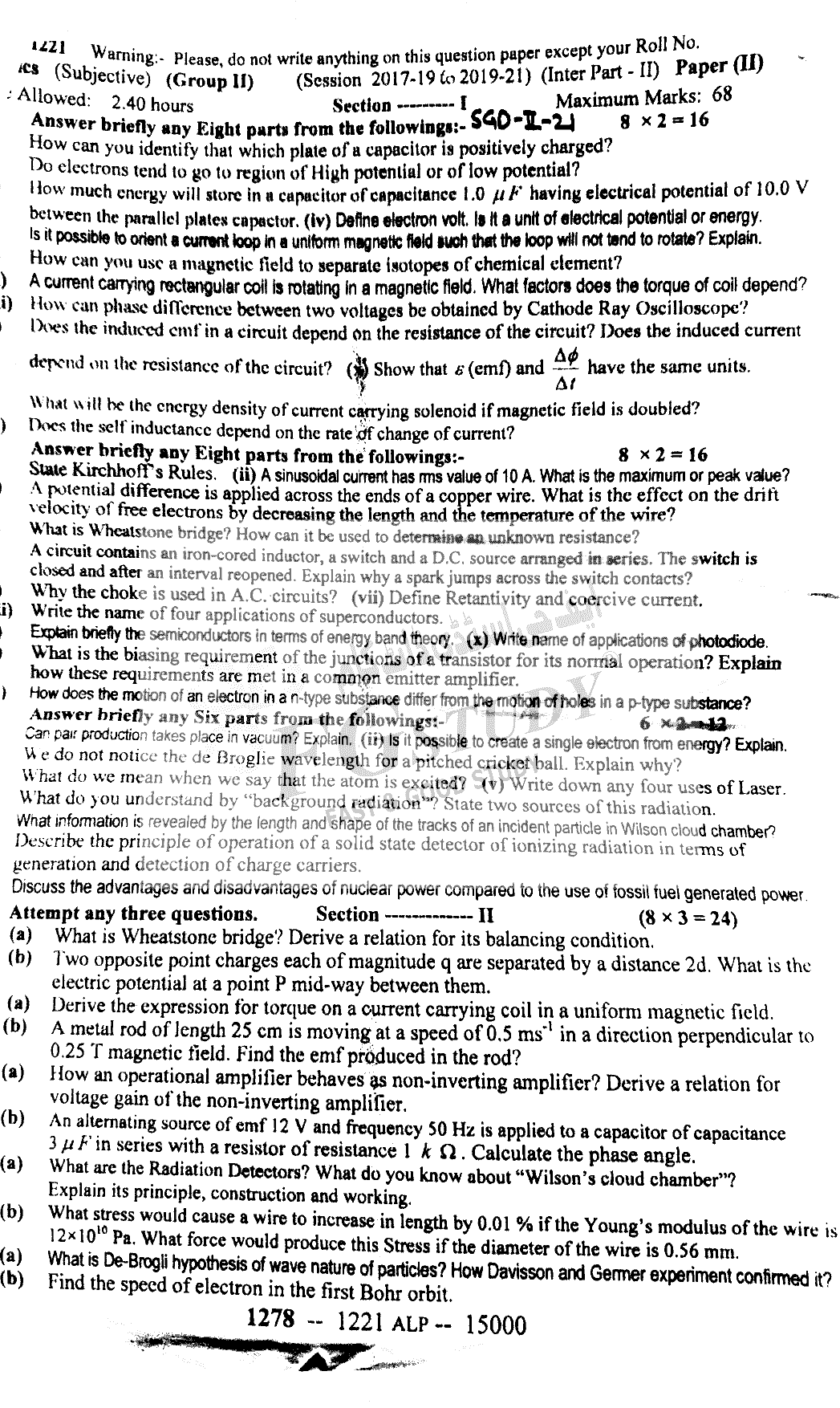 12th Class Physics Past Paper 2021 Sargodha Board Group 2 Subjective