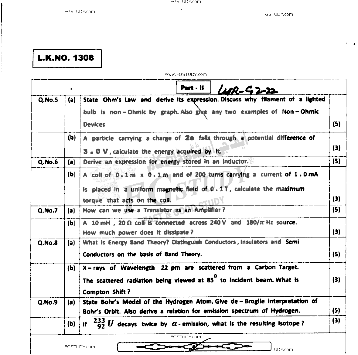 12th Class Physics Past Paper 2022 Bahawalpur Board Group 2 Subjective