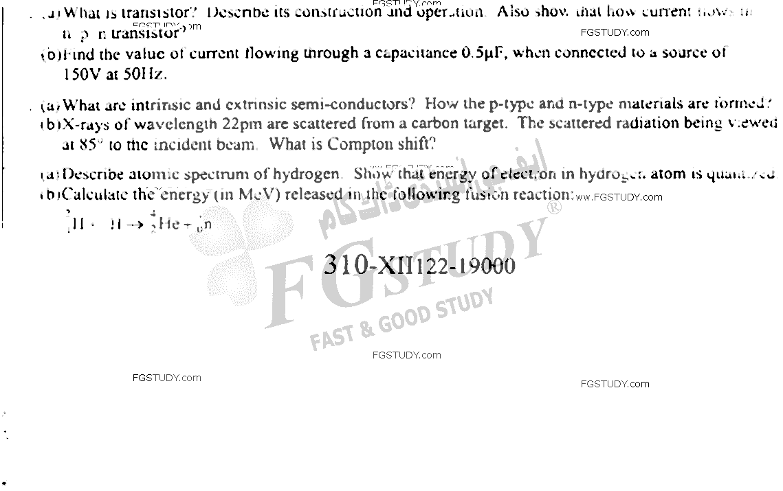 12th Class Physics Past Paper 2022 Faisalabad Board Group 2 Subjective