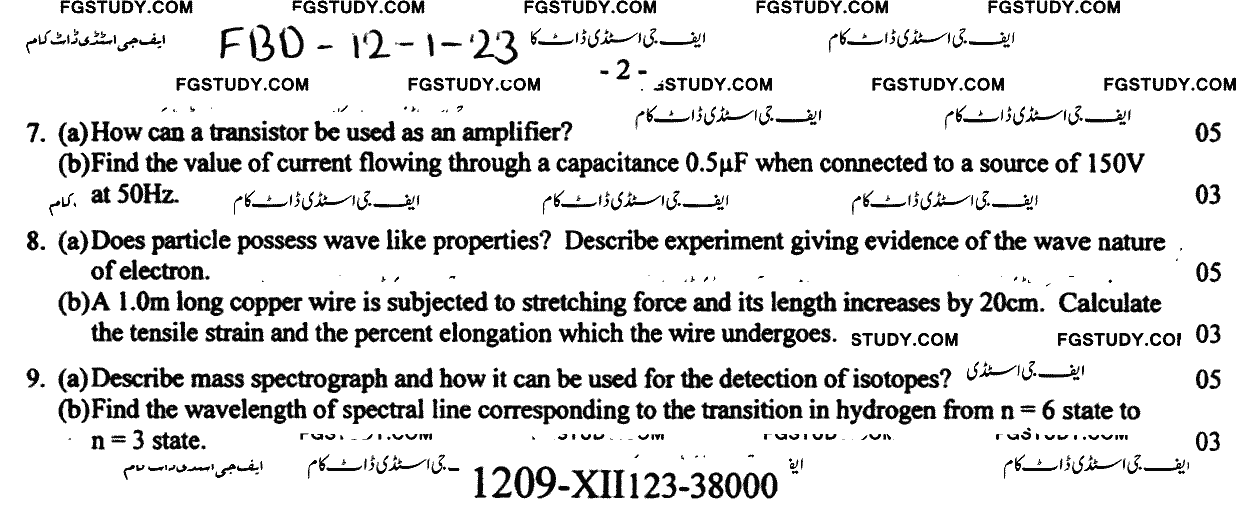 12th Class Physics Past Paper 2023 Faisalabad Board Group 1 Subjective