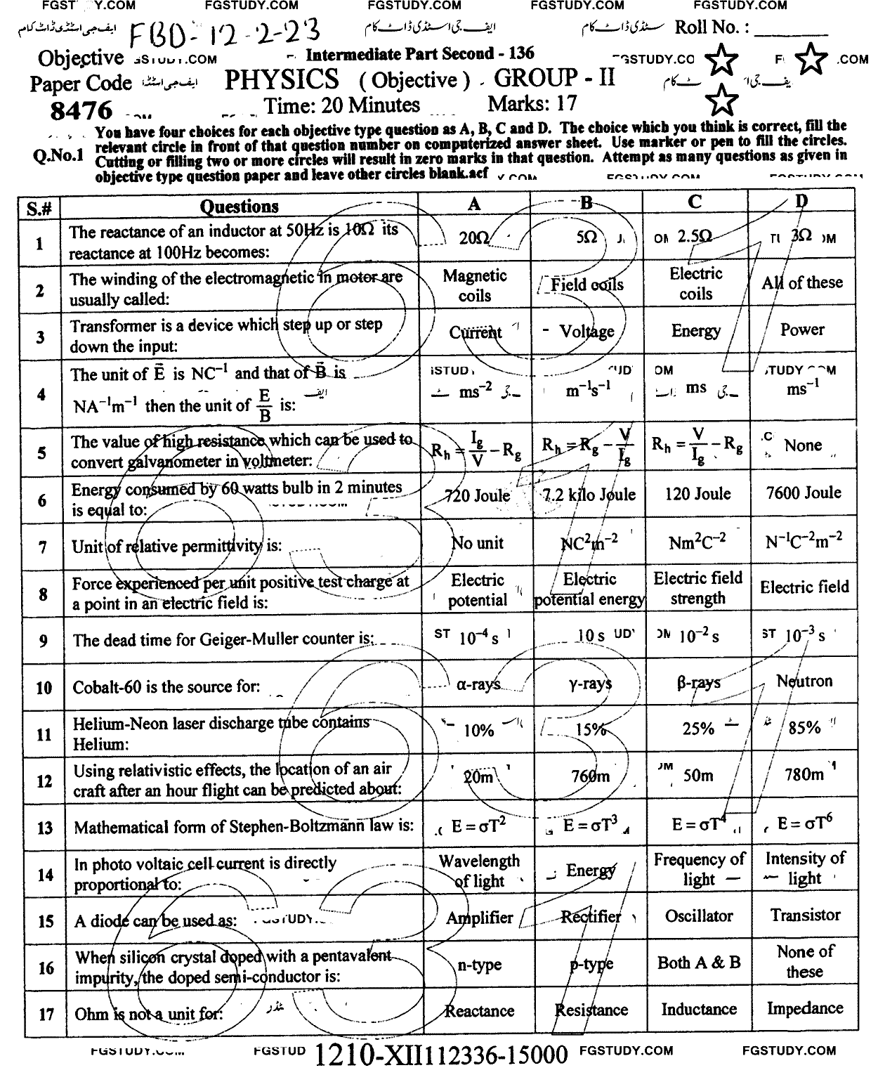 12th Class Physics Past Paper 2023 Faisalabad Board Group 2 Objective