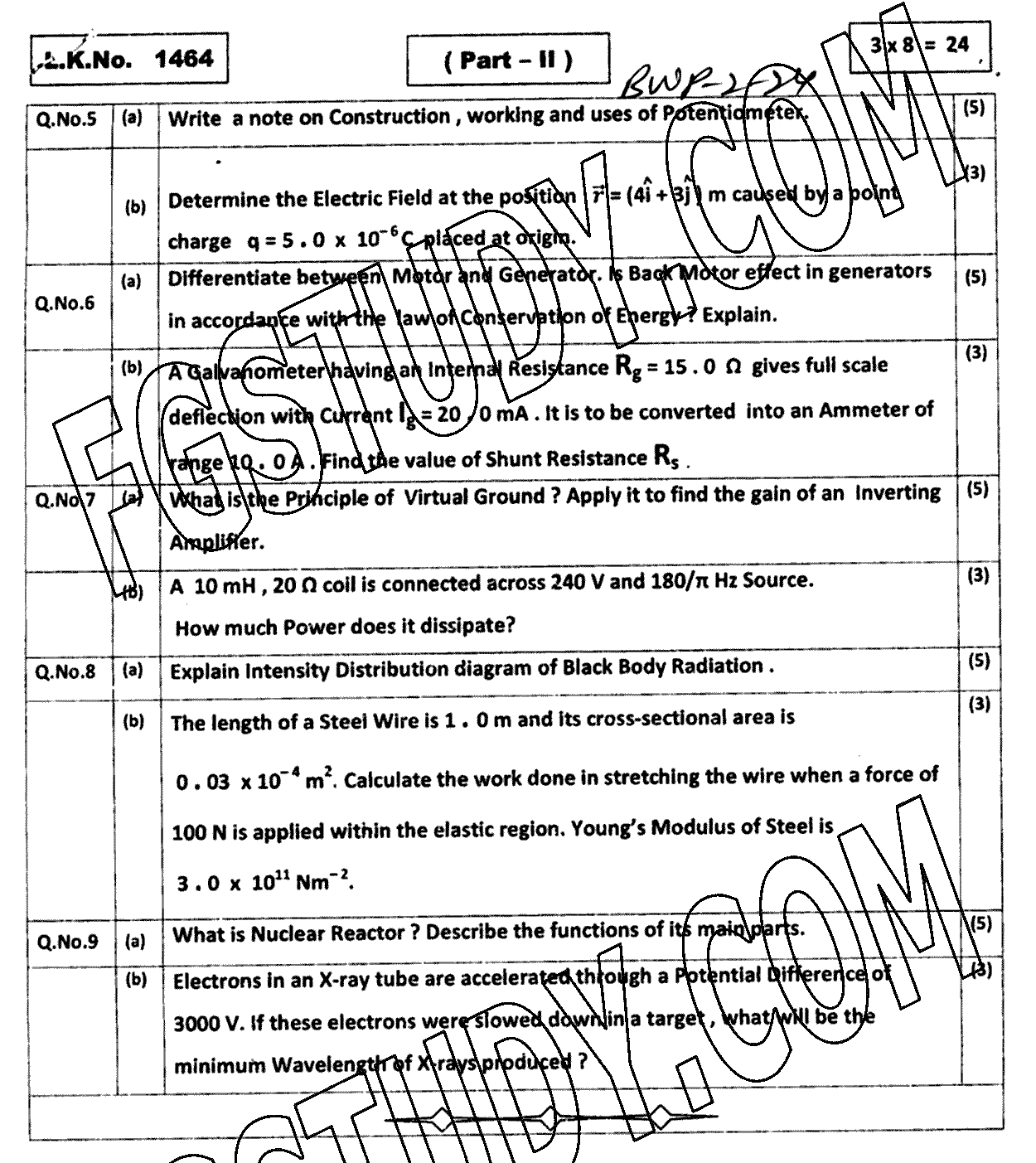 12th Class Physics Past Paper 2024 Bahawalpur Board Group 2 Subjective