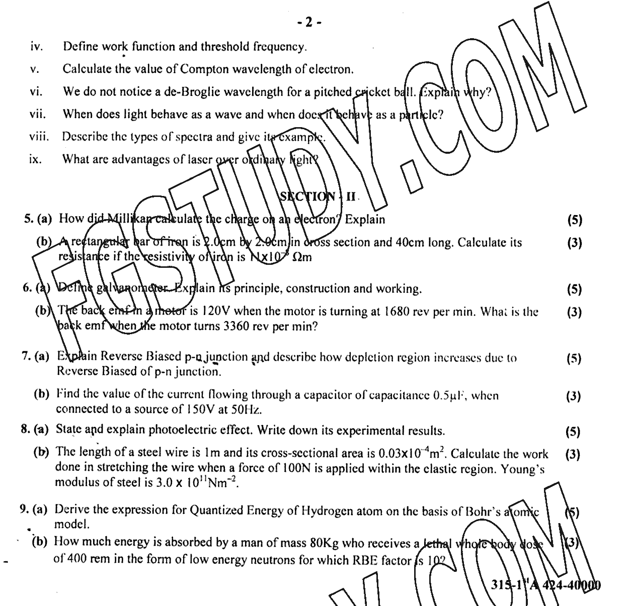12th Class Physics Past Paper 2024 Gujranwala Board Group 1 Subjective