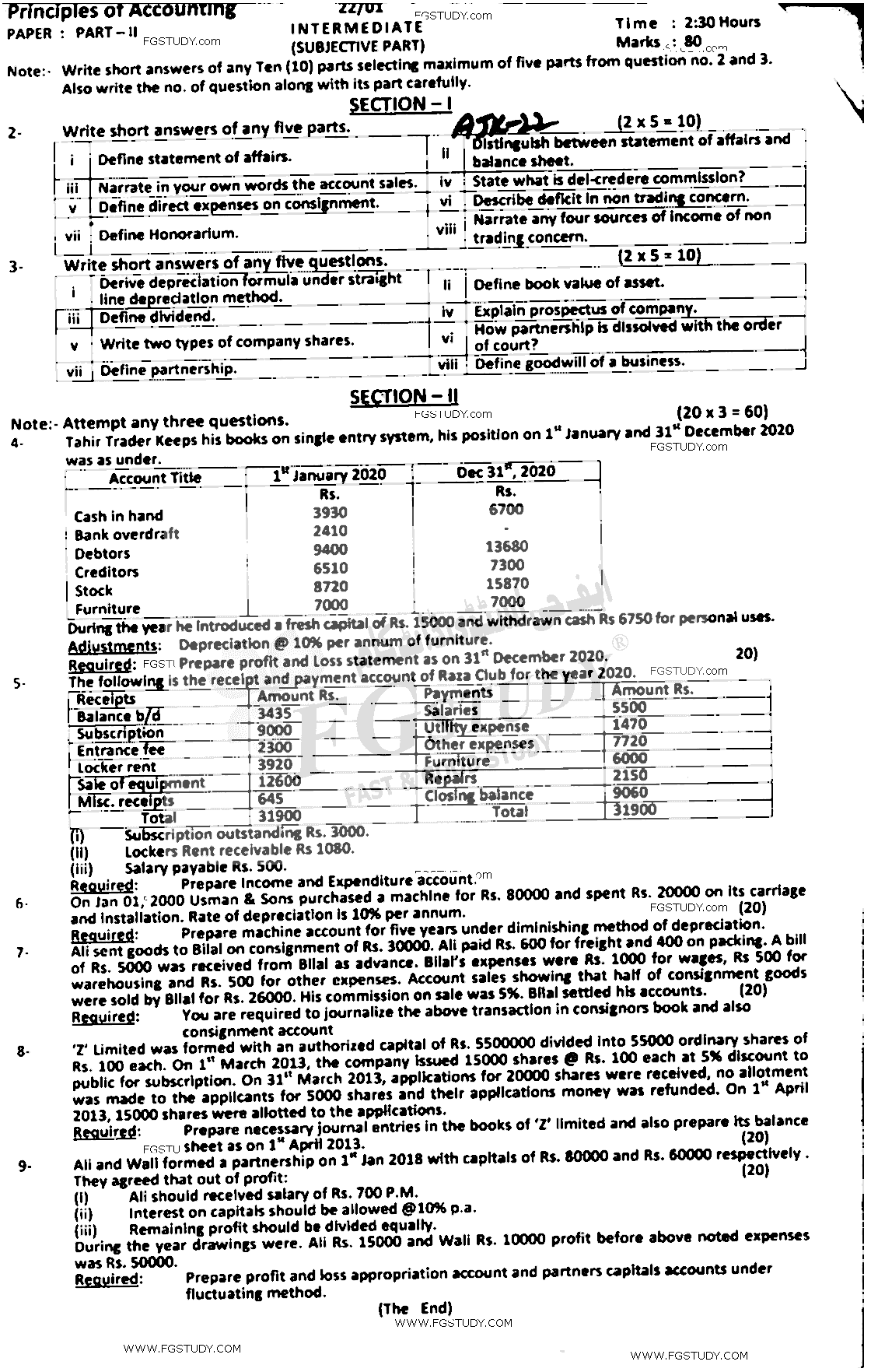 12th Class Principles Of Accounting Past Paper 2022 Ajk Board Subjective